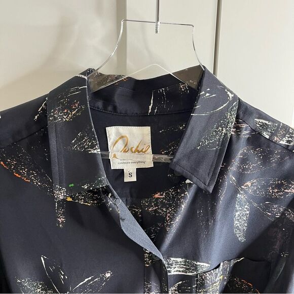 Ooshi Abstract Print Silk Button Down Shirt Dress Black size small - Picture 5 of 16